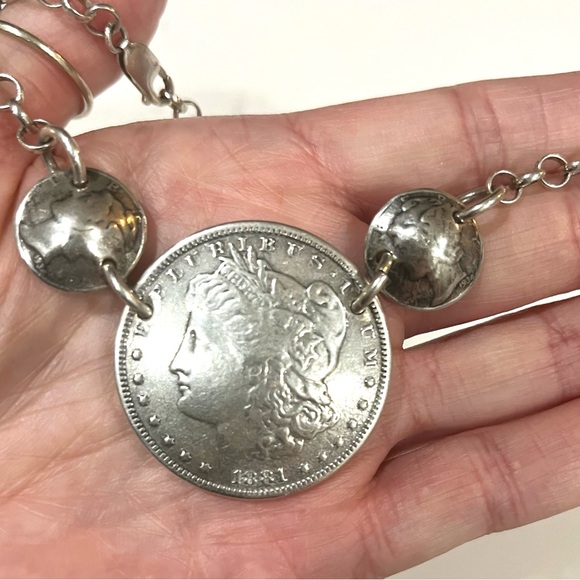 1881-O US Morgan Silver Dollar Coin Plus 2 Dimes in Sterling Silver 18" Necklace - Picture 3 of 12